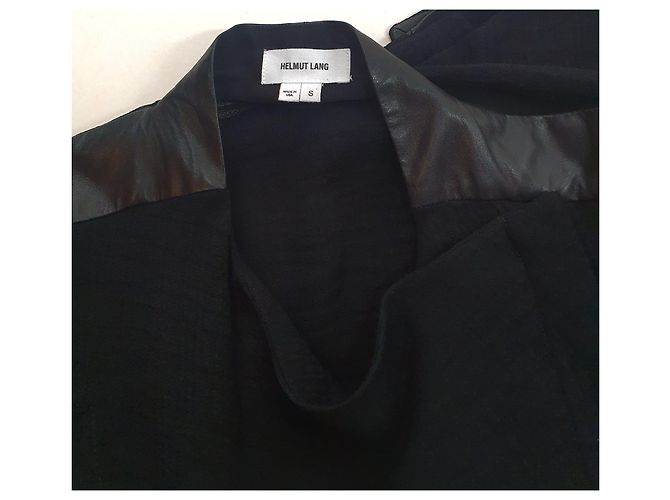Giacca Helmut Lang in pelle e seta nera Nero - vista 7