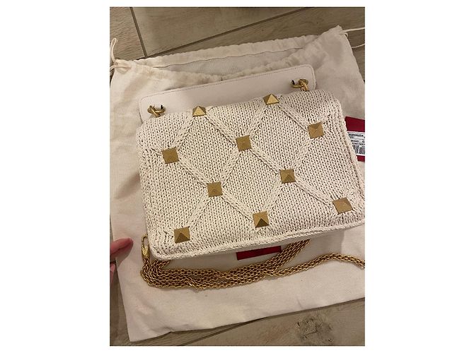 Valentino Roman Stud Handtasche Eggshell Baumwolle Aus weiß - Ansicht 2
