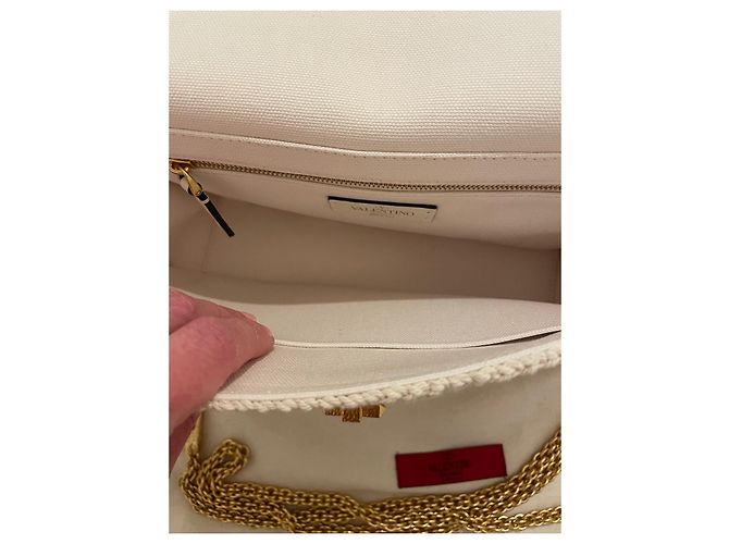 Valentino Roman Stud Handtasche Eggshell Baumwolle Aus weiß - Ansicht 3