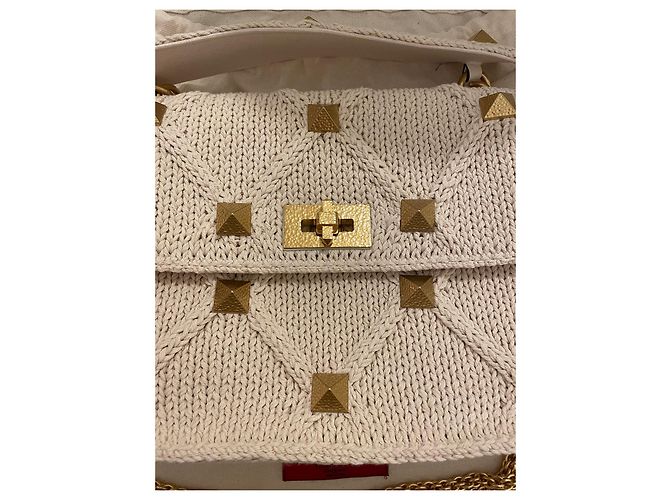Valentino Roman Stud Handtasche Eggshell Baumwolle Aus weiß - Ansicht 4