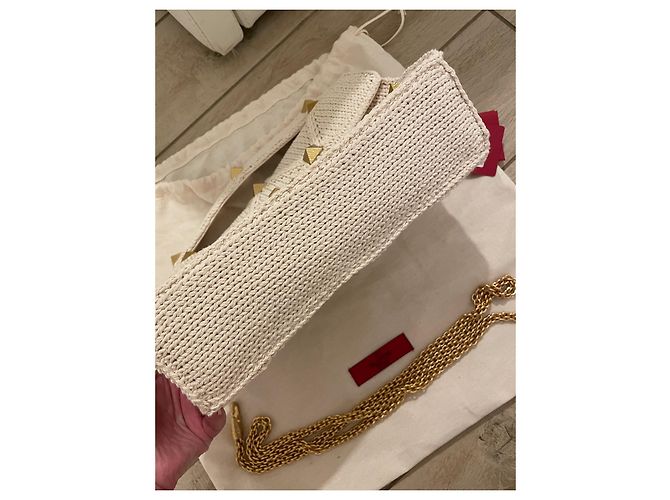 Valentino Roman Stud Handtasche Eggshell Baumwolle Aus weiß - Ansicht 5