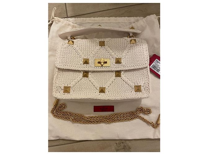 Valentino Roman Stud Handtasche Eggshell Baumwolle Aus weiß - Ansicht 6