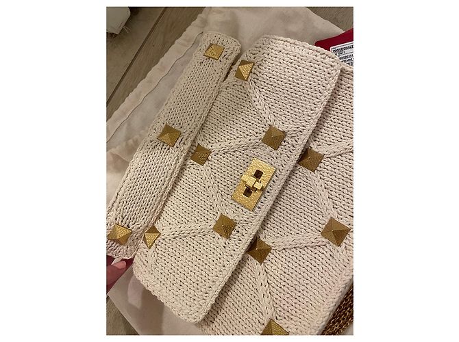 Valentino Roman Stud Handtasche Eggshell Baumwolle Aus weiß - Ansicht 7