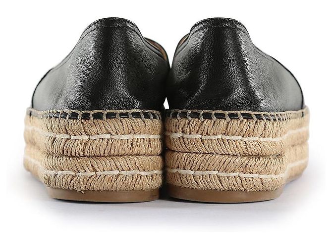 Double Prada Black Leather Peep Toe Braided Platform Espadrilles - view 4
