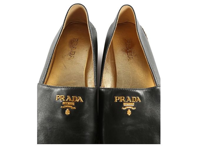 Double Prada Black Leather Peep Toe Braided Platform Espadrilles - view 6