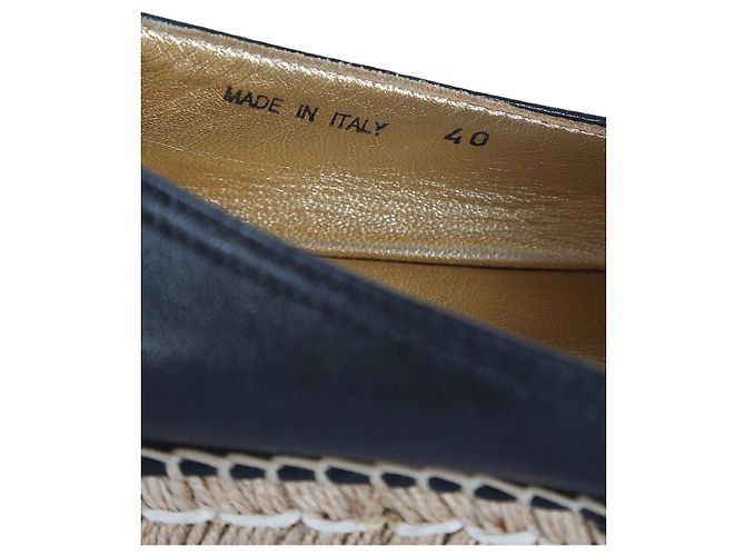 Double Prada Black Leather Peep Toe Braided Platform Espadrilles - view 7