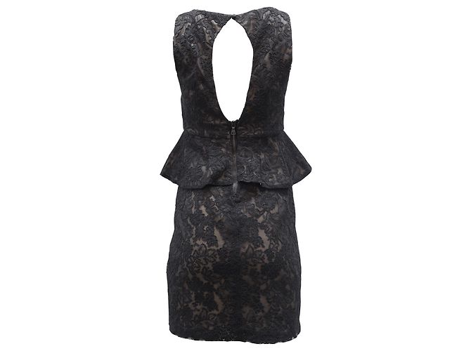 Alice + Olivia Josephine Spitzenkleid mit Schößchen aus schwarzem Polyester - Ansicht 2