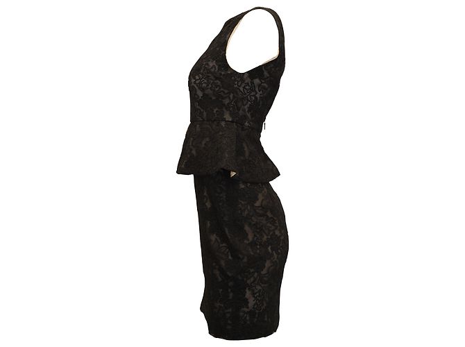 Alice + Olivia Josephine Spitzenkleid mit Schößchen aus schwarzem Polyester - Ansicht 3
