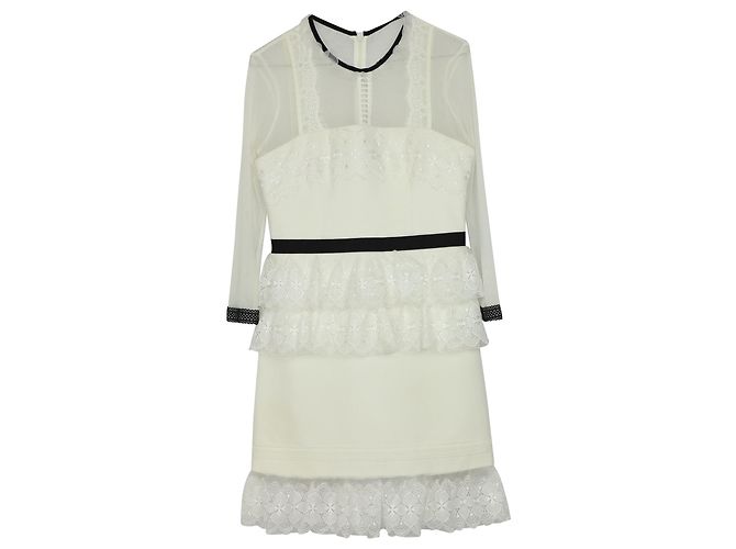 Autre Marque Abito Duchesse Tre Piani in Poliestere Bianco - vista 4
