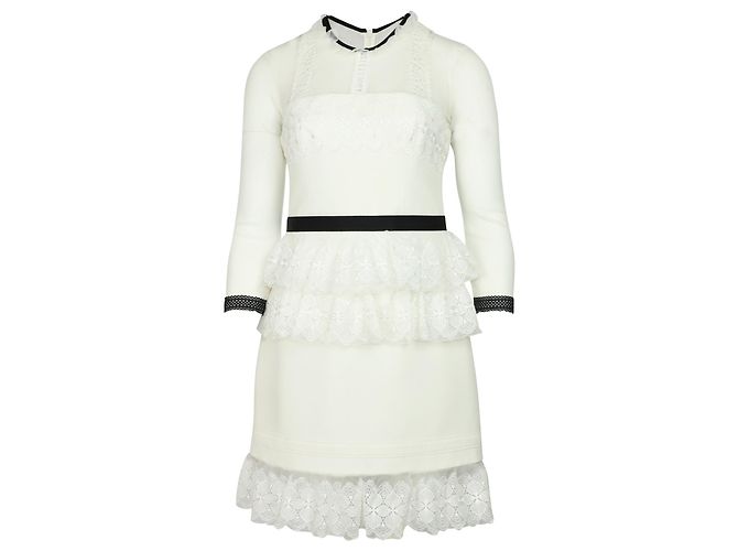Autre Marque Abito Duchesse Tre Piani in Poliestere Bianco - vista 7