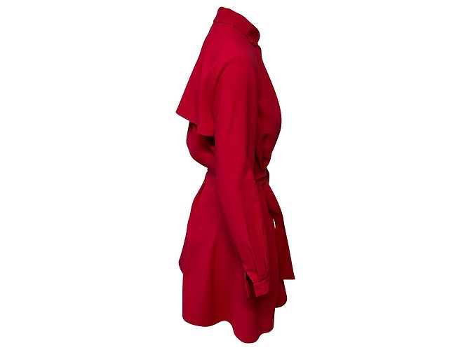 Maje Langärmliges kurzes Kleid mit Gürtel aus rotem Polyester - Ansicht 3