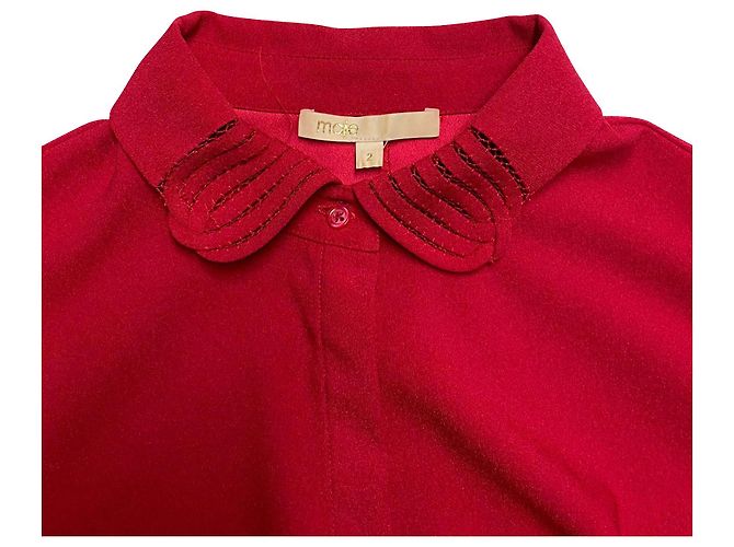 Maje Langärmliges kurzes Kleid mit Gürtel aus rotem Polyester - Ansicht 6