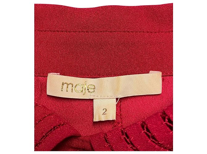 Maje Langärmliges kurzes Kleid mit Gürtel aus rotem Polyester - Ansicht 7