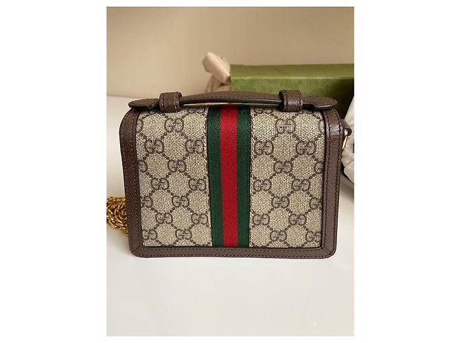 Mini borsa a tracolla Gucci Ophidia GG beige in tela - vista 2