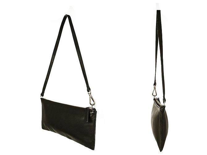 Uterque Kleine Handtasche aus schwarzem Leder mit Reißverschluss oben - Ansicht 3