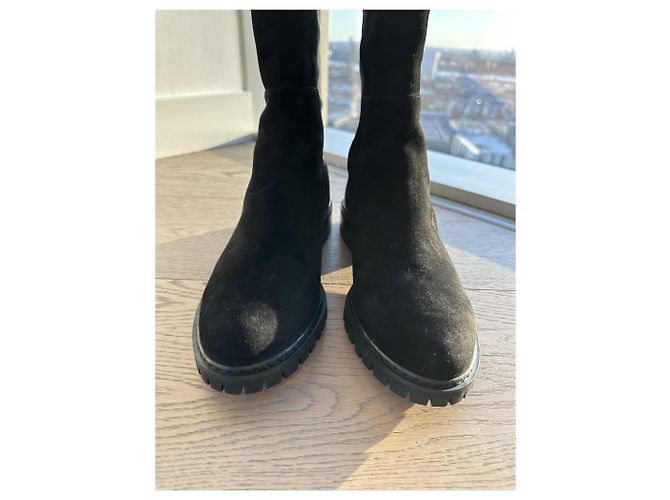 Stuart Weitzman City stivali sopra il ginocchio in camoscio e neoprene nero - vista 3