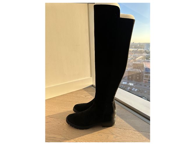 Stuart Weitzman City stivali sopra il ginocchio in camoscio e neoprene nero - vista 4