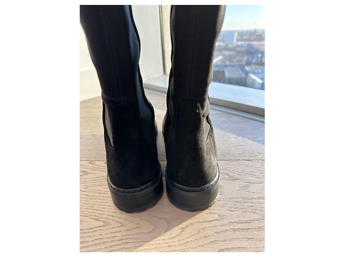 Stuart Weitzman City stivali sopra il ginocchio in camoscio e neoprene nero - vista 6