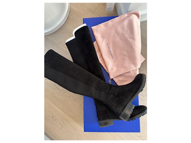 Stuart Weitzman City stivali sopra il ginocchio in camoscio e neoprene nero - vista 8