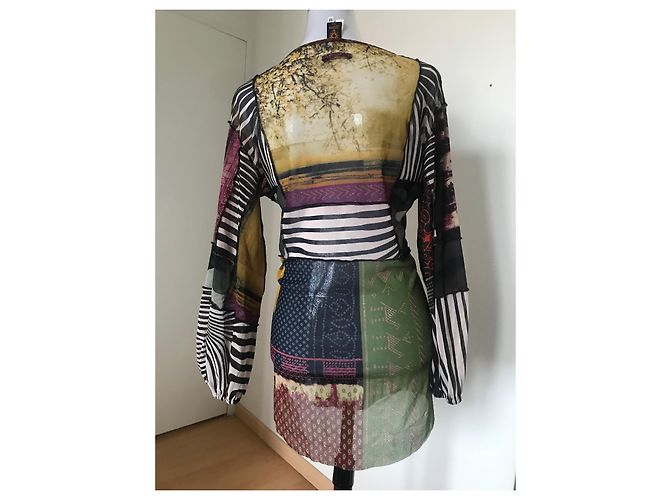 Camicetta Tunica Jean Paul Gaultier Cyber Dot Patchwork Mesh Multicolore - vista 3