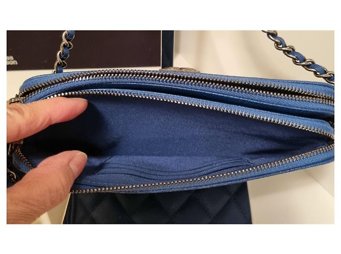 Wallet On Chain Zip foderata Chanel Boy WOC Blu - vista 11