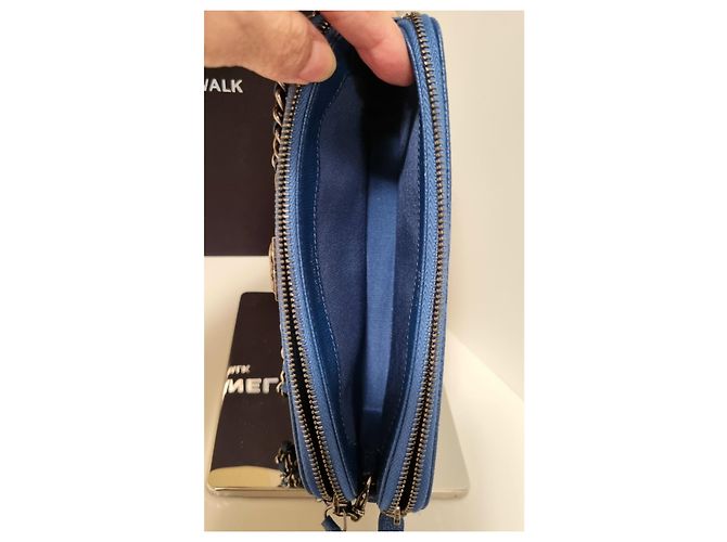 Wallet On Chain Zip foderata Chanel Boy WOC Blu - vista 12