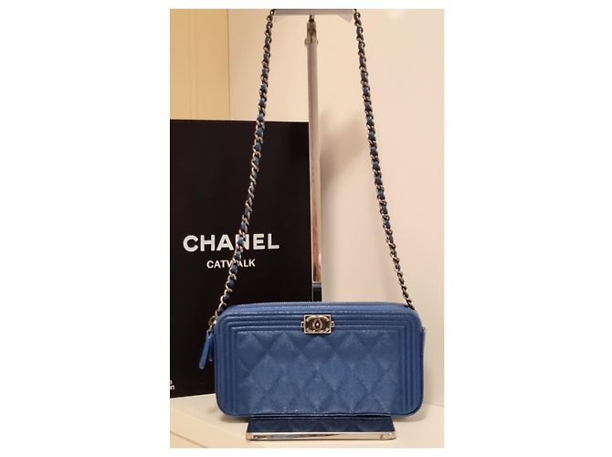 Wallet On Chain Zip foderata Chanel Boy WOC Blu - vista 15