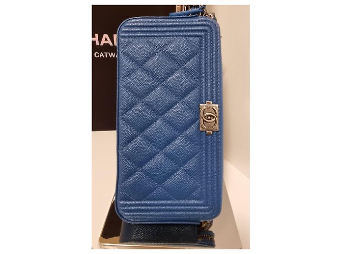 Wallet On Chain Zip foderata Chanel Boy WOC Blu - vista 17