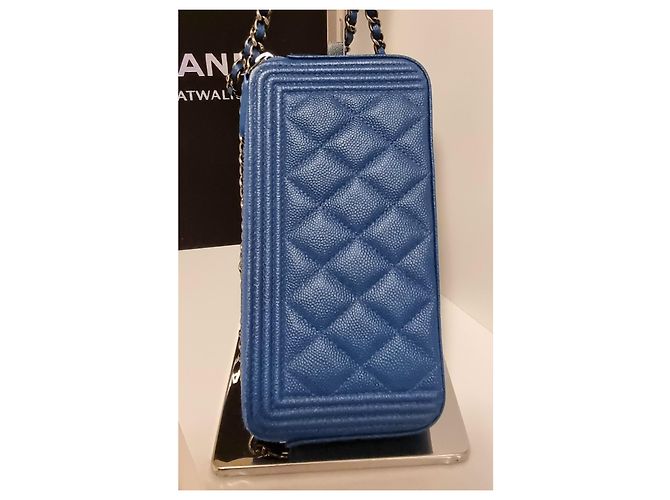 Wallet On Chain Zip foderata Chanel Boy WOC Blu - vista 18