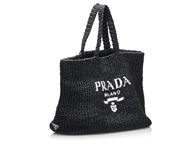 Tote Borsa Prada in rafia nera con logo Nero - vista 2