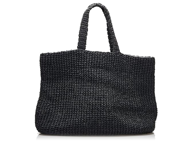 Tote Borsa Prada in rafia nera con logo Nero - vista 3