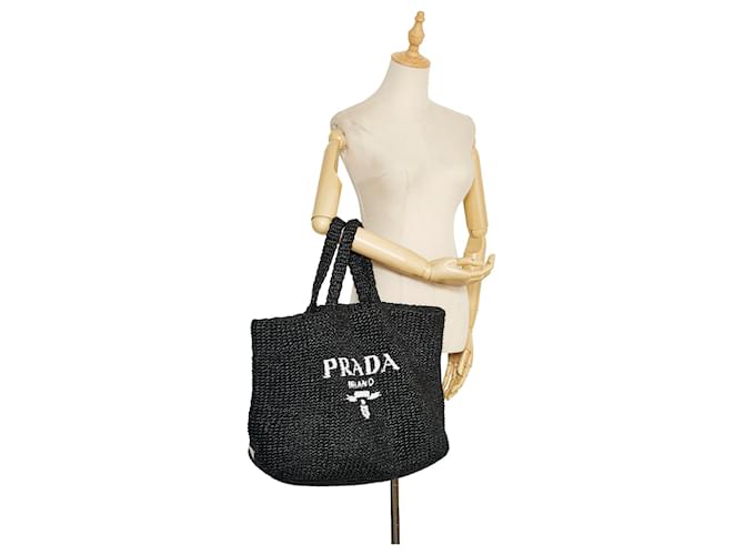 Tote Borsa Prada in rafia nera con logo Nero - vista 7