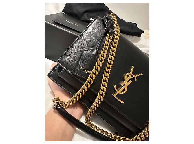 Borsa Saint Laurent Sunset media nera in pelle Nero - vista 4