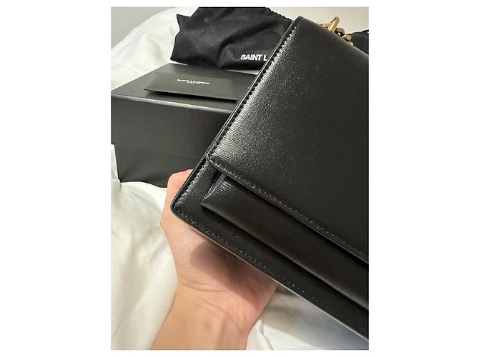Borsa Saint Laurent Sunset media nera in pelle Nero - vista 7