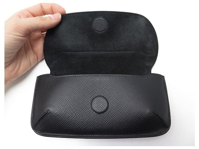 NEUF ETUI POUR LUNETTES SMYTHSON EN CUIR GRAINE NOIR BLACK LEATHER GLASSES CASE - vue 3