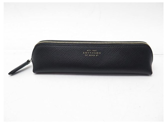 NEW SMYTHSON PEN CASE + PENCIL CASE GRAINED LEATHER PEN PENCIL CASE Black - view 2