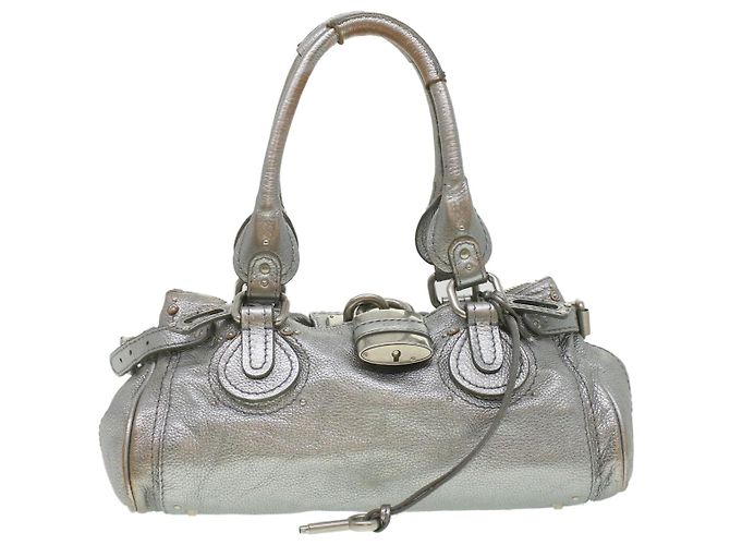 Chloé Chloe Paddington Borsa A Mano In Pelle Argento 01-06-53 auth 37625 - vista 13