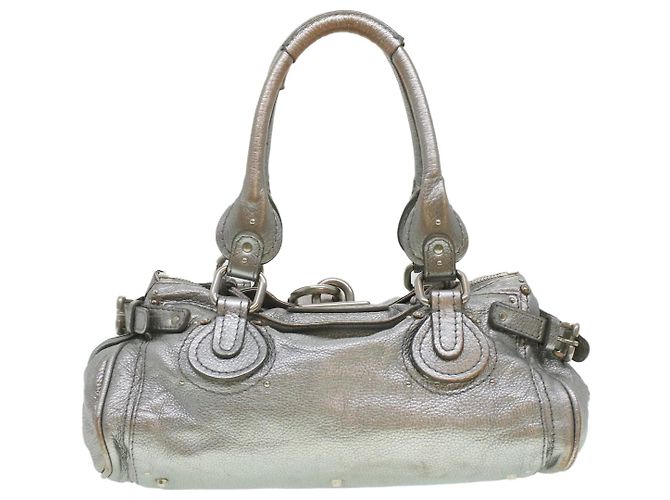 Chloé Chloe Paddington Borsa A Mano In Pelle Argento 01-06-53 auth 37625 - vista 2