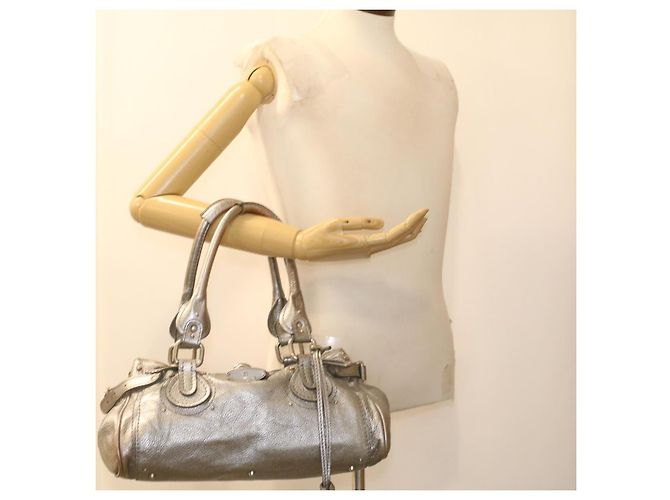 Chloé Chloe Paddington Borsa A Mano In Pelle Argento 01-06-53 auth 37625 - vista 24
