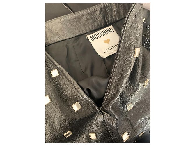 Moschino Lederjacke mit fehlerfrei verkrusteten Spiegelplatten Schwarz - Ansicht 2