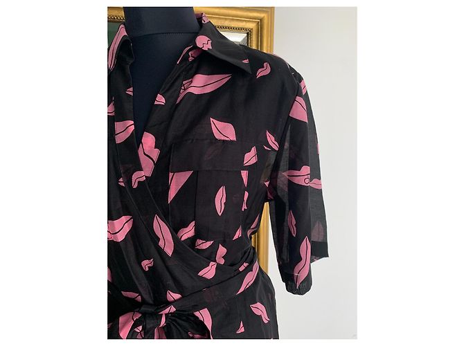 Abito Diane Von Furstenberg Nero e Rosa Seta Cotone - vista 3