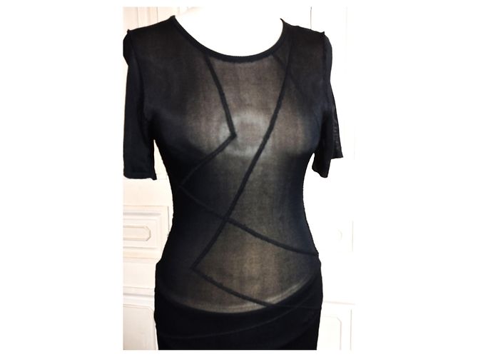 Karl Lagerfeld LAGERFELD TOP TUNIC PULLOVER LIGHT TRENDY GRAPHIC MESH T 34/36/38 Schwarz - Ansicht 5