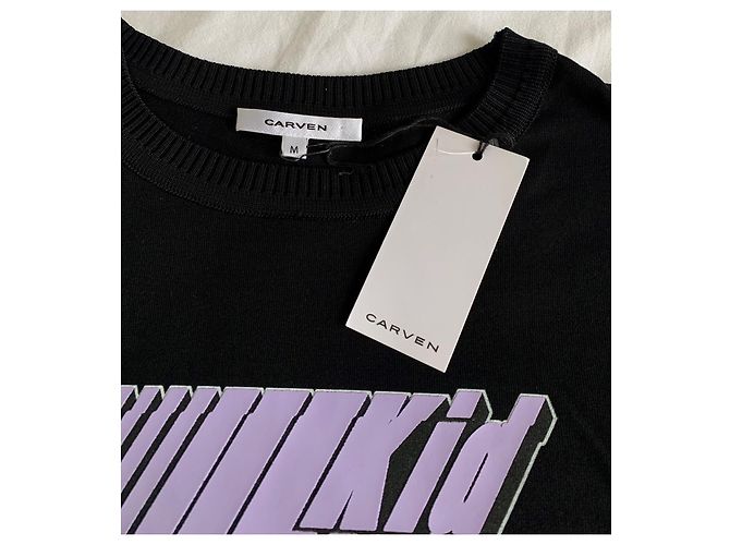 Camiseta Carven negra con estampado púrpura de algodón M Negro - vista 5