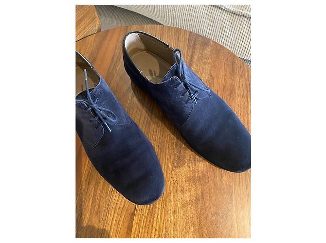 Scarpe stringate Hermès in nubuck blu navy - vista 3