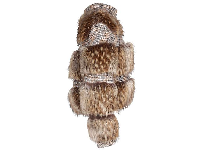 Giacca con zip in pelliccia Chanel in cashmere marrone e mohair - vista 2
