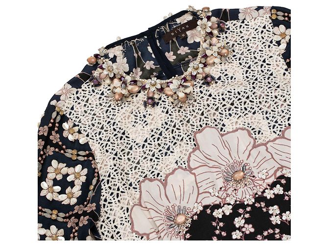 Biyan Bedruckter Maxi-Kaftan mit Paillettendetails Blau - Ansicht 5