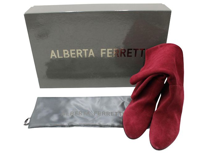 Alberta Ferretti Ruby Red Suede Boots - view 7