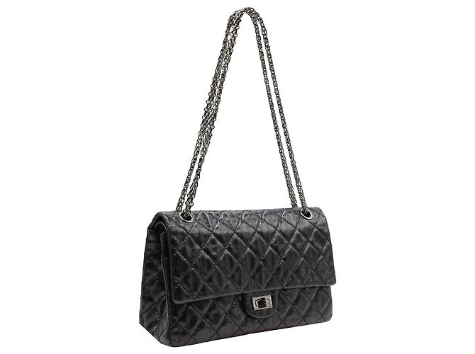 Mademoiselle Ristampa Chanel 2.55 Borsa con patta in pelle di agnello nera a righe Nero - vista 3