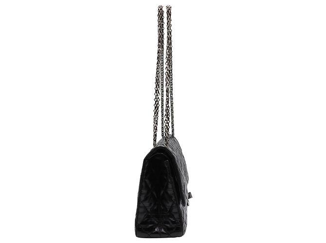Mademoiselle Ristampa Chanel 2.55 Borsa con patta in pelle di agnello nera a righe Nero - vista 4