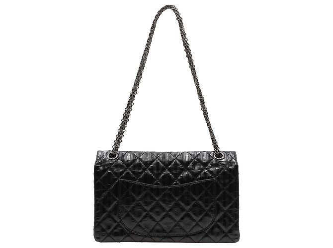 Mademoiselle Ristampa Chanel 2.55 Borsa con patta in pelle di agnello nera a righe Nero - vista 5